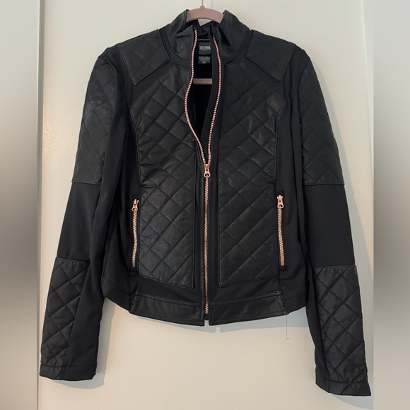 Victoria's Secret Jackets & Blazers - Victoria's Secret Black Leather Motorcycle Jacket with Quilted Design